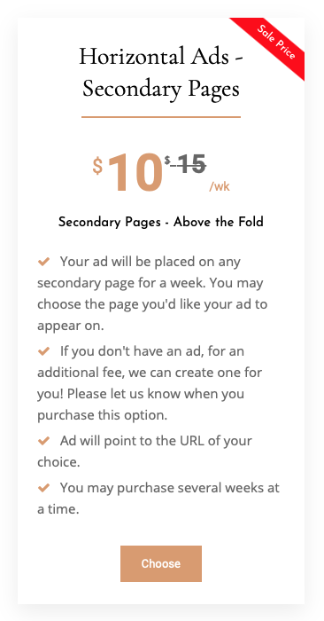 Horizontal Ads - Secondary Pages