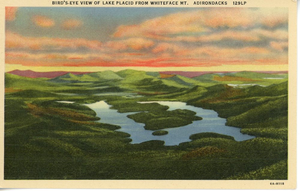 Caption - Lake Placid from Whiteface Mountain, Vintage Postcard, circa 1940s