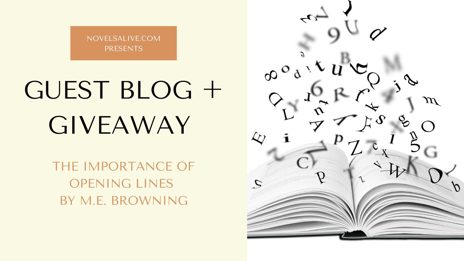 Novels Alive  GUEST BLOG: The Importance of Opening Lines by M.E. Browning  Plus Giveaway!