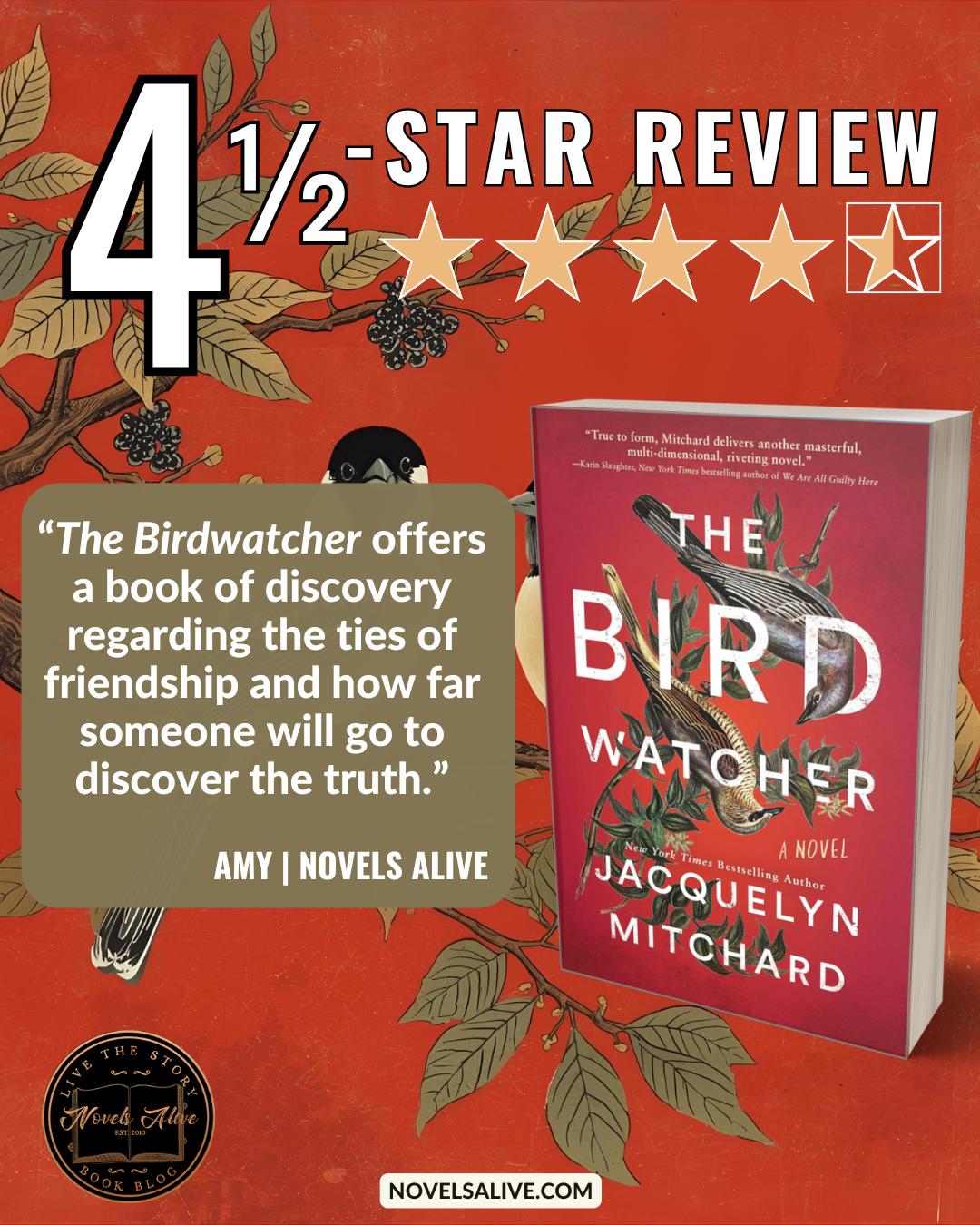 Novels Alive | 4.5-STAR REVIEW: THE BIRDWATCHER by Jacquelyn Mitchard